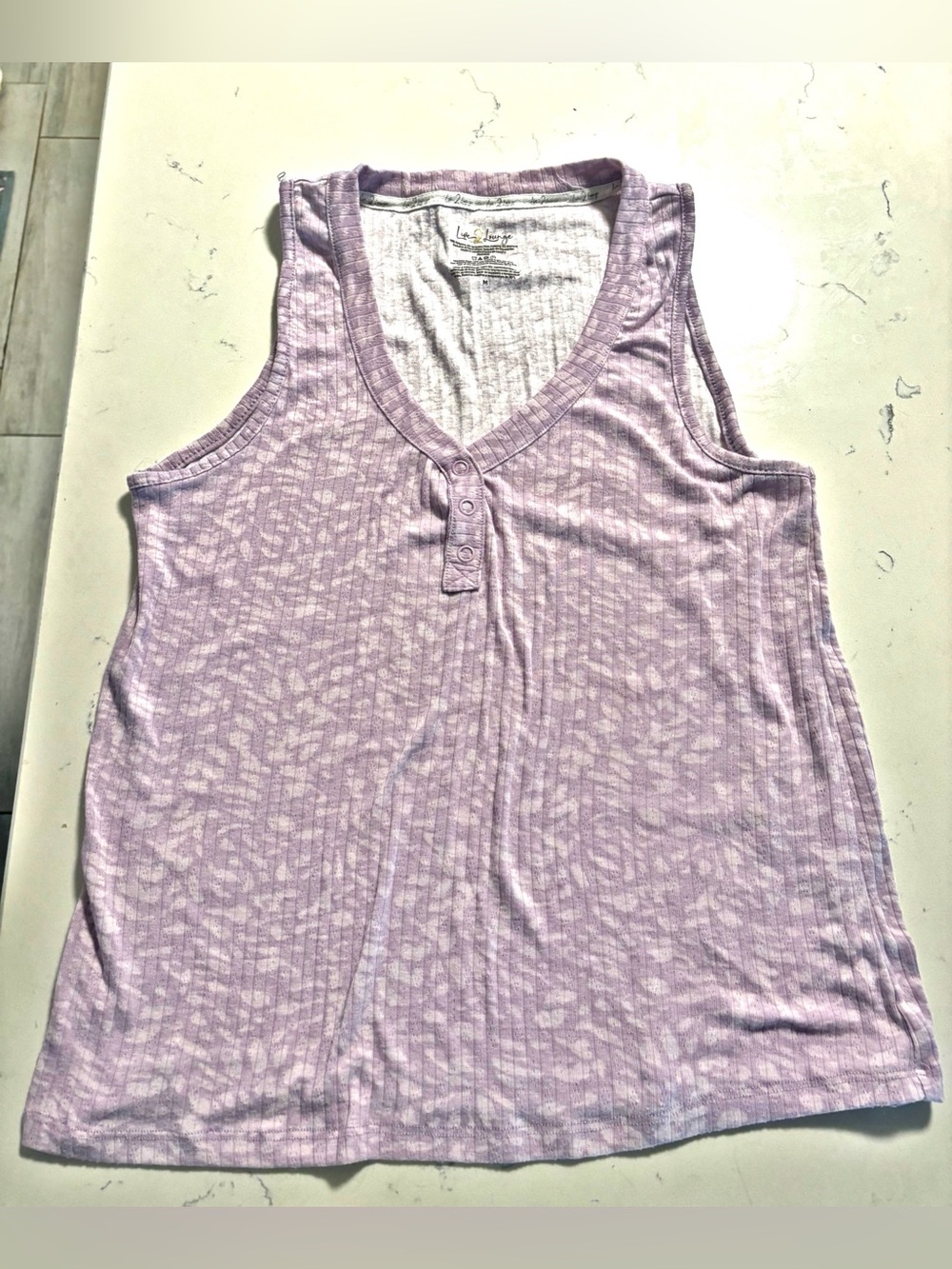 Light Purple Leopard Print Sleeveless Lounge Tank Top, Medium